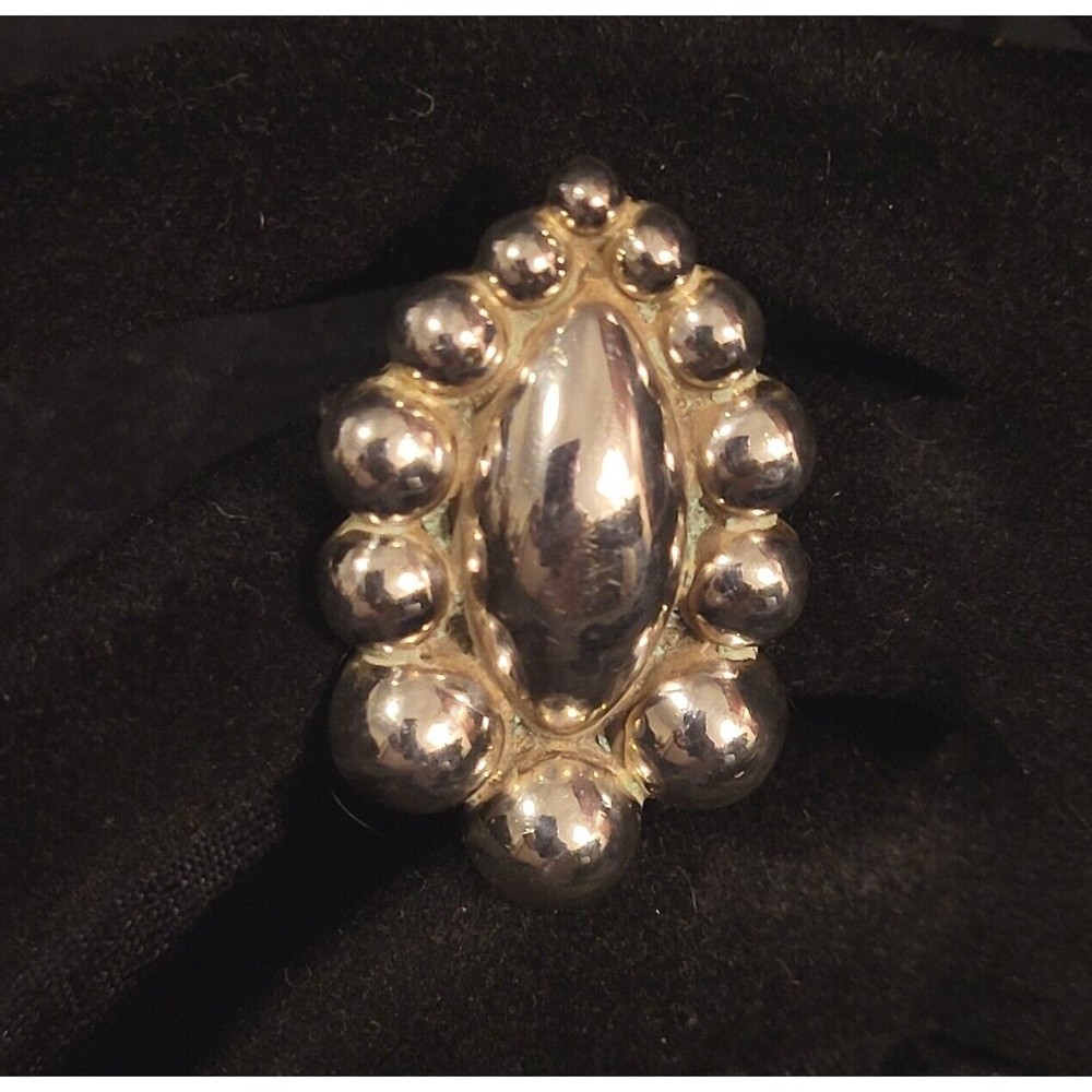 Vintage Taxco Mexico .925 Sterling Silver Oval Beaded Domed Pin/Brooch/Pendant